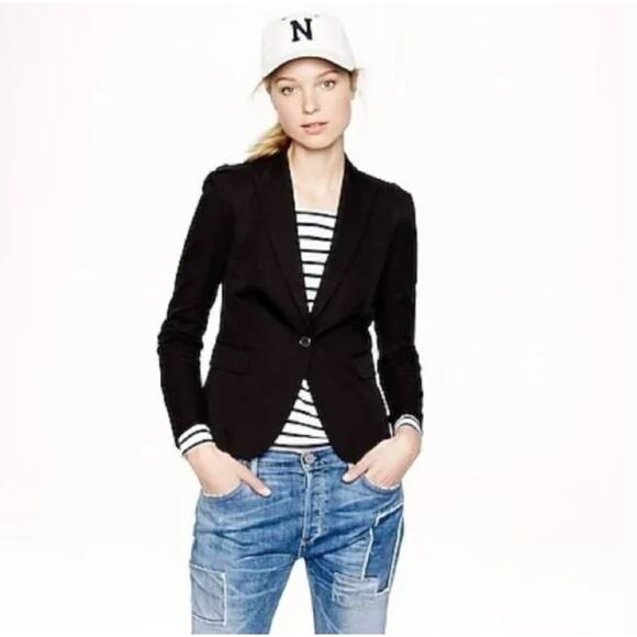 J Crew Puff Sleeve Blazer 4 Black Stretch Jacket Academia Prep J.Crew - Picture 1 of 7